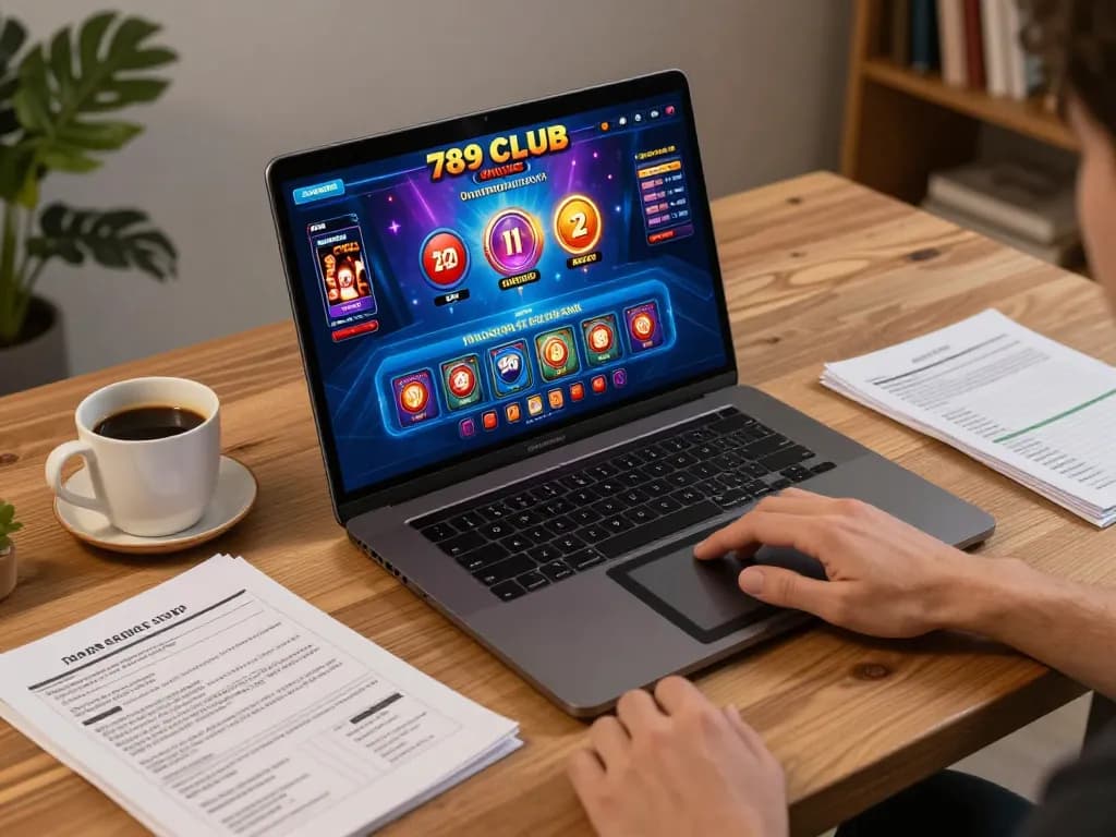 Engaging in online gaming at 789 club with a laptop and strategic notes