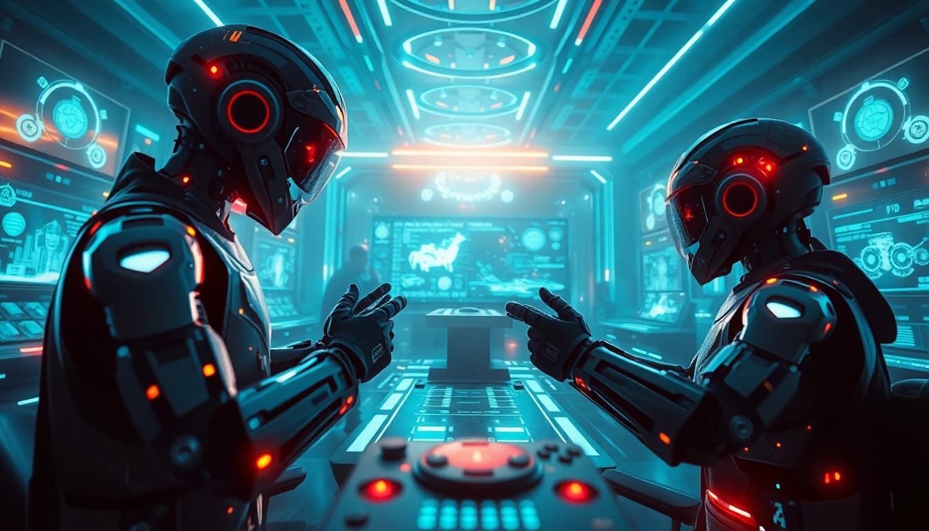 Interactive scene of game AI integration in futuristic gaming environment.
