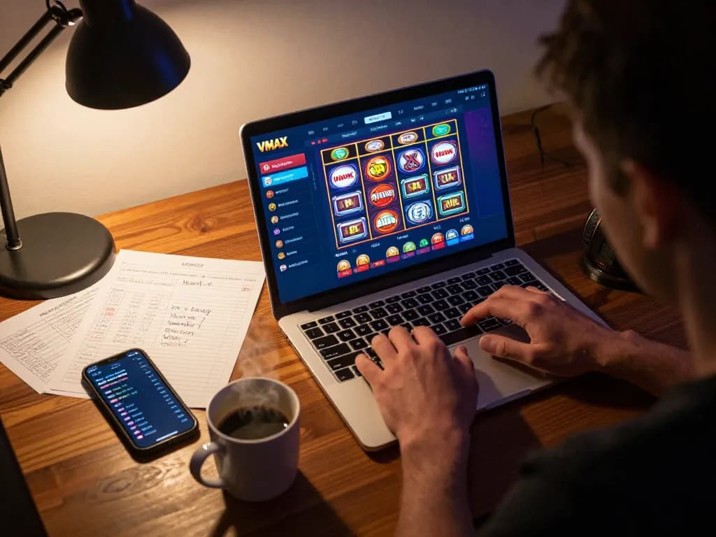 Engaging with the VMAX online casino app on a laptop, showcasing strategic betting and gameplay.