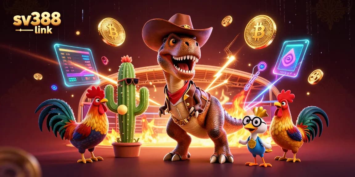 Engage with the thrilling action at sv388 link, showcasing a cockfighting arena with colorful roosters in an ultra-detailed 3D illustration.