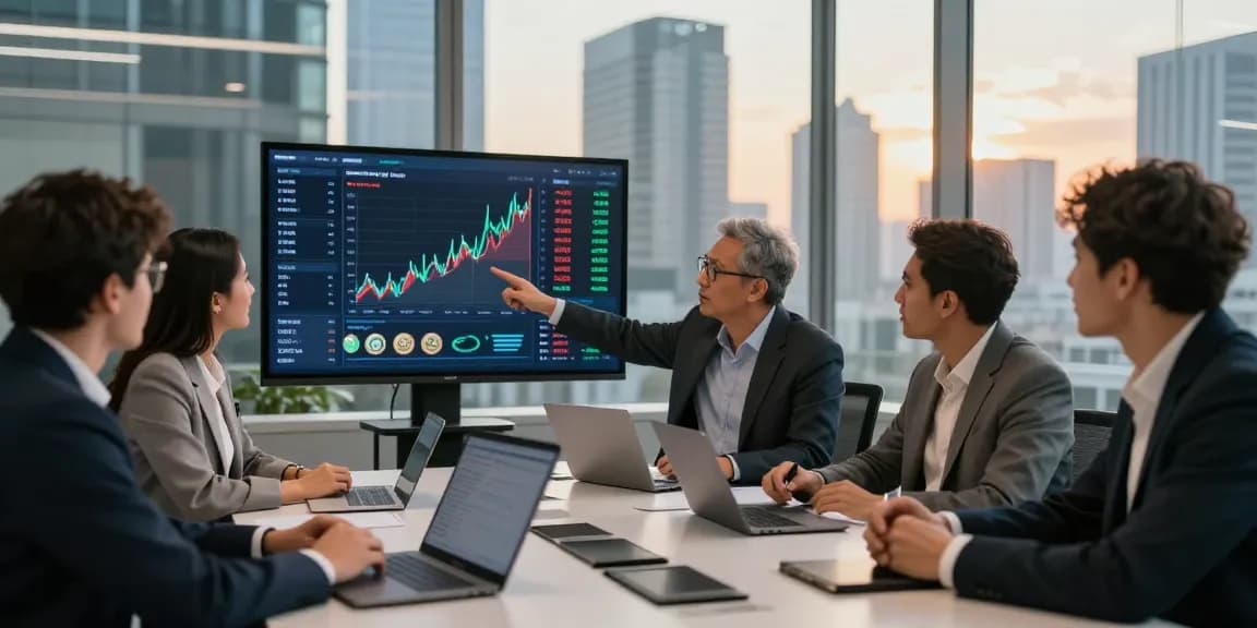 Invest in BRICS coins strategy meeting in a modern office