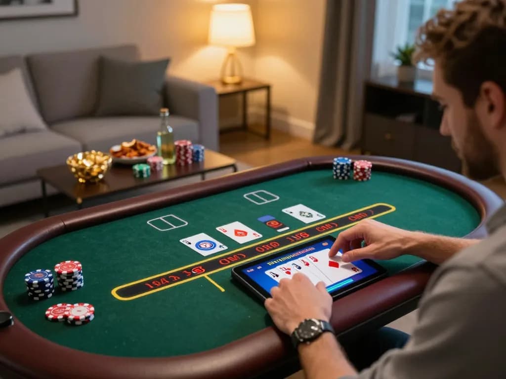 Player enjoying casino games on tablet at home showcasing 99OK exciting gameplay