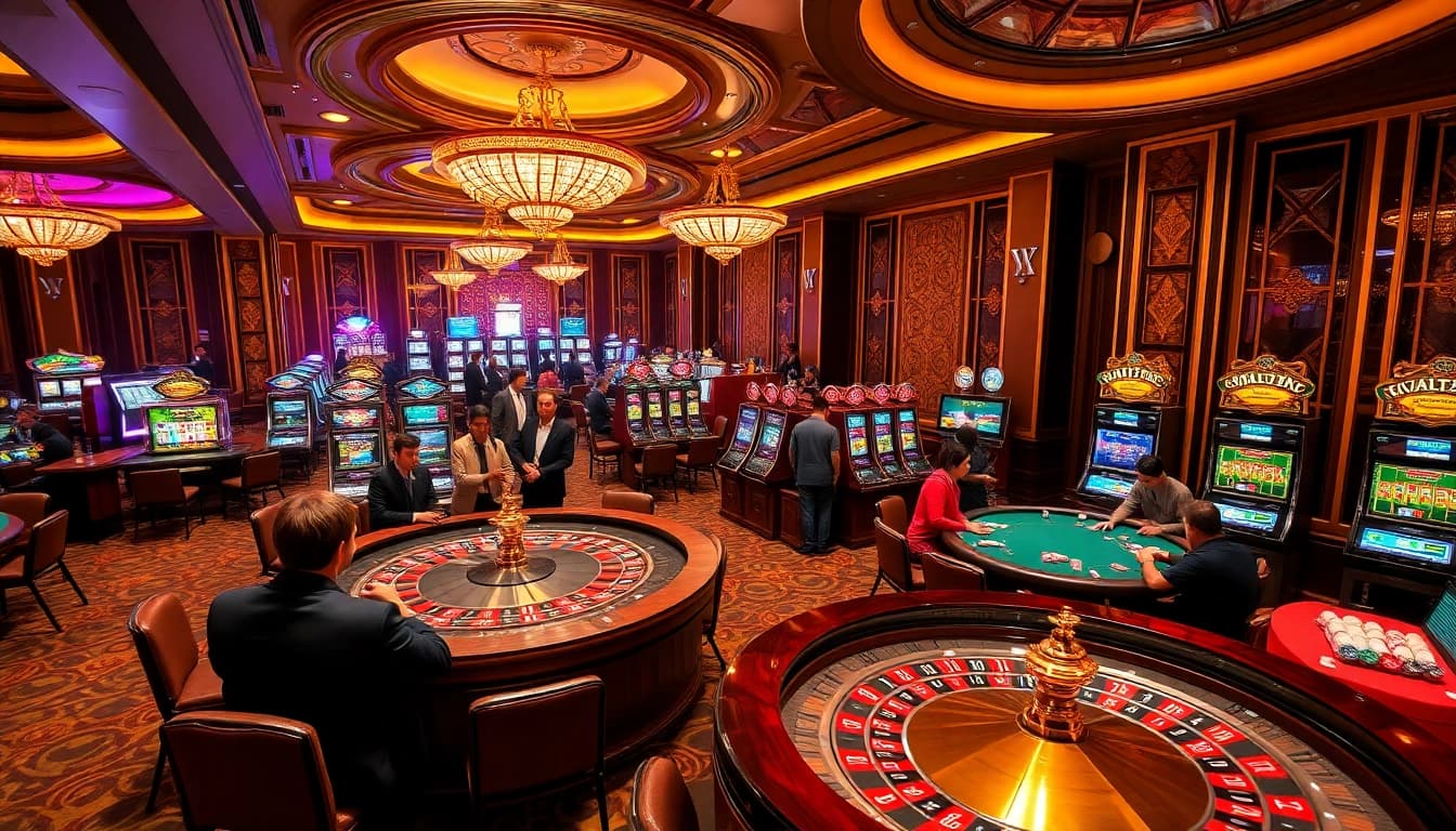 Players enjoying a thrilling gaming experience at XX88's luxurious online casino.