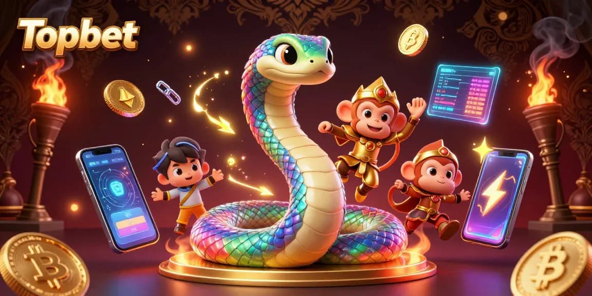 Experience exciting gaming at Topbet with a vivid, iridescent illustration of gold and crypto.