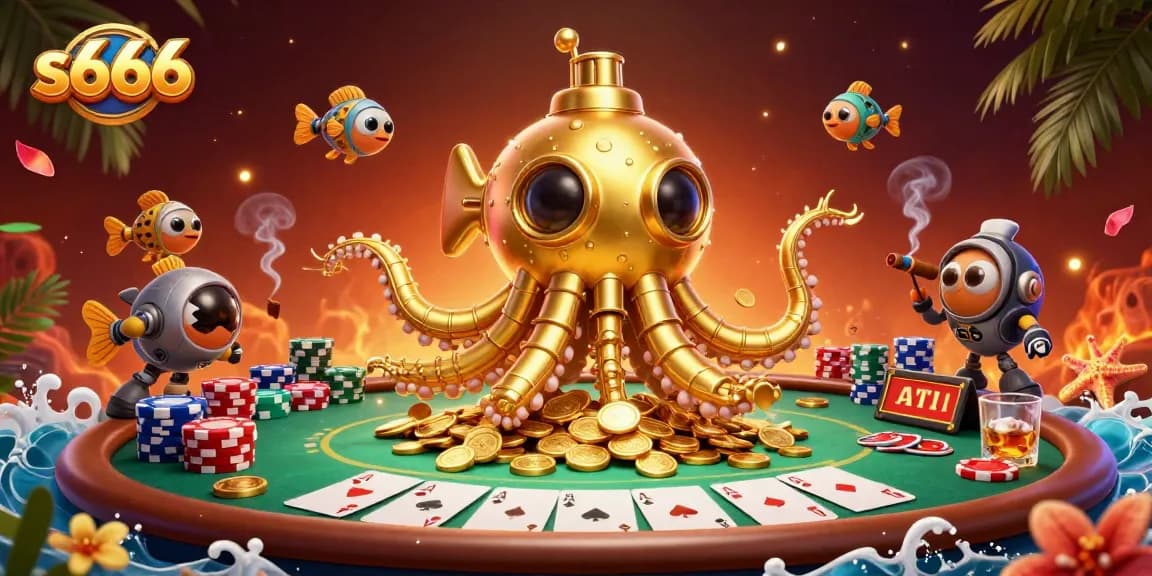 Engage with s666 as the golden kraken submarine battles through riches at the ultimate poker game.
