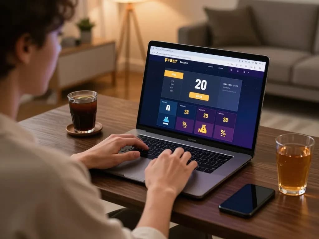 Engaging session with F8 BET online casino, showcasing betting options on a laptop in a cozy setup