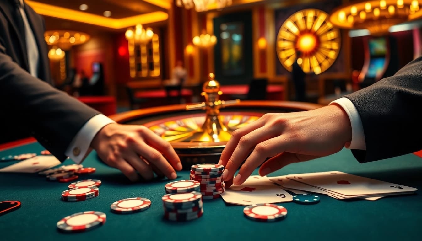 Betting excitement at ABC8 casino with poker chips and online gaming interface.