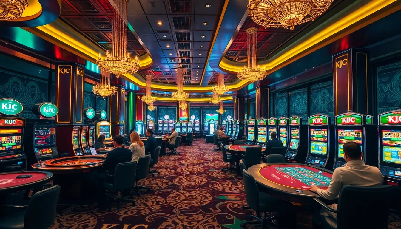 KJC casino features engaging gaming tables and luxurious ambiance with players enjoying their bets.