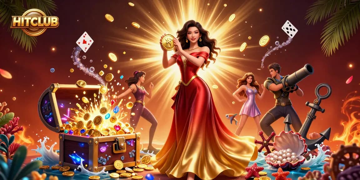 Spin and win at HITCLUB with vibrant casino elements featuring golden coins and gems.