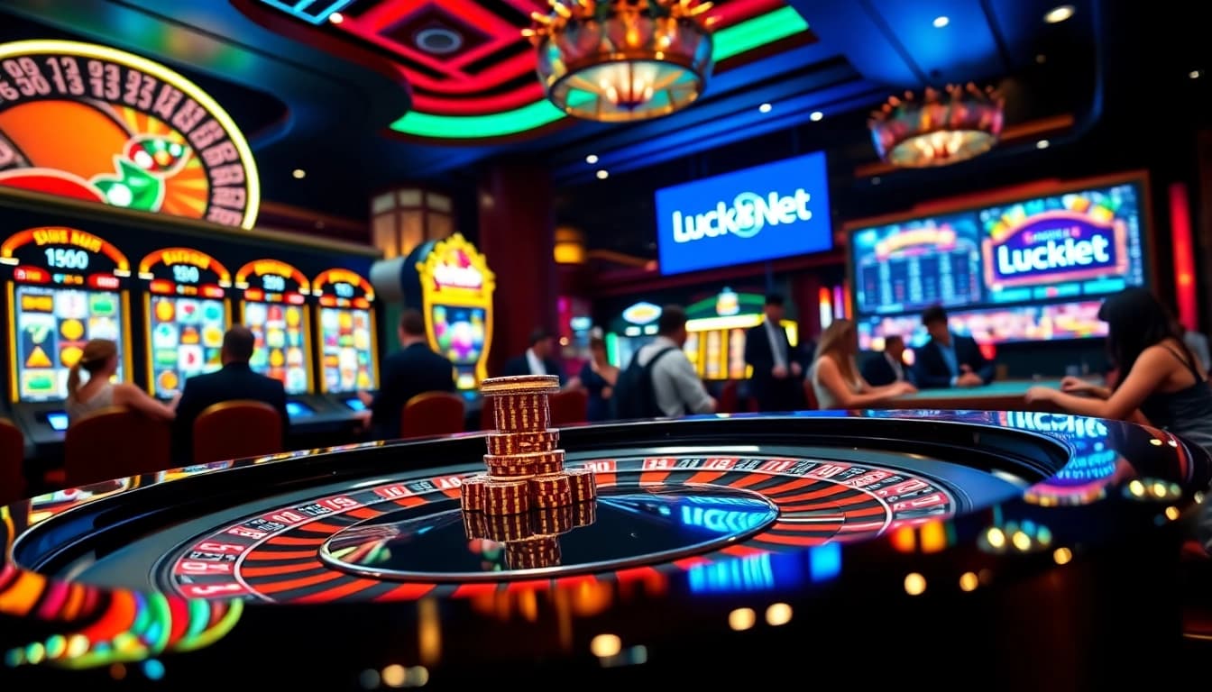 Experience luxury gaming at Luck8 Net with vibrant roulette and slot machines.
