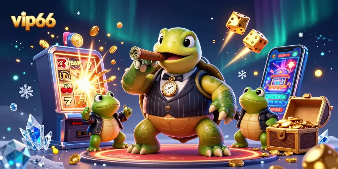 Experience thrilling moments with vip66 at a lively casino scene featuring a snapping turtle mobster.