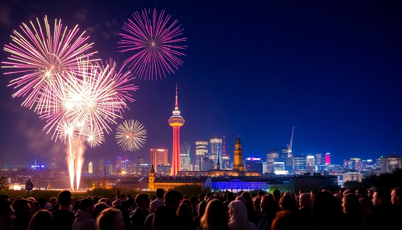 Buy fireworks Manchester lighting up the sky over a festive crowd in Manchester.