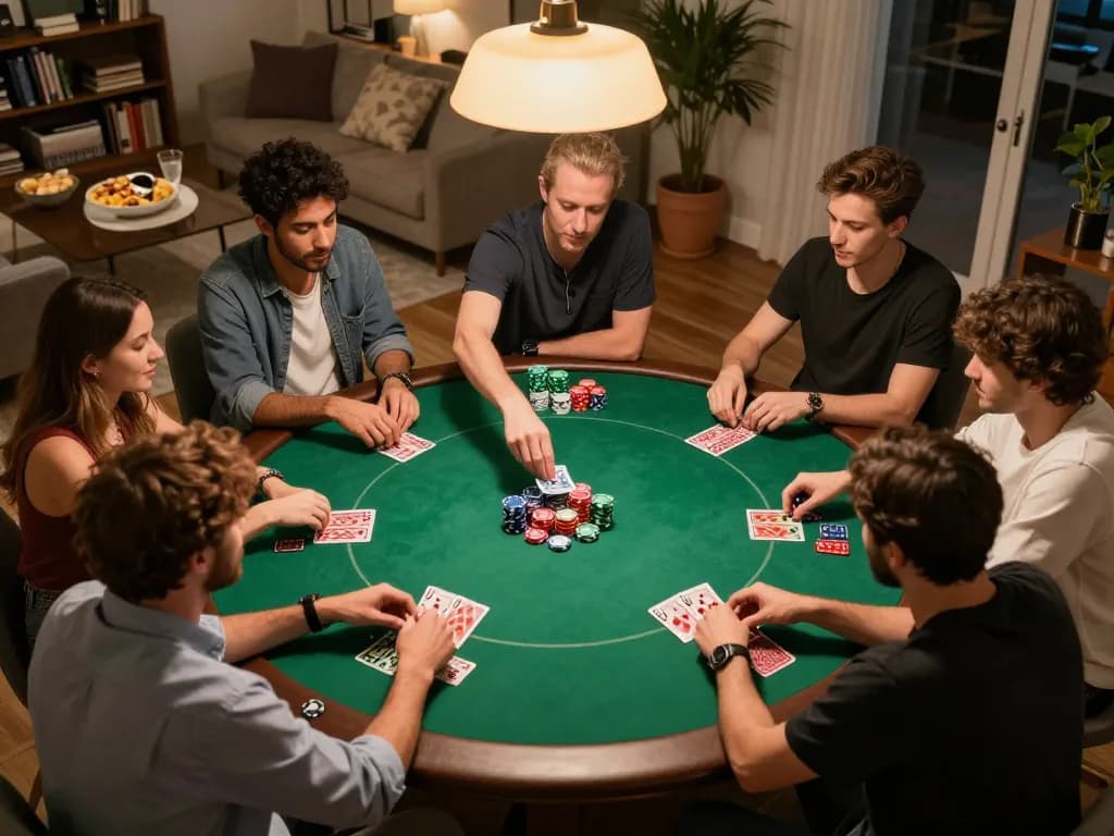 Kuwin players enjoying a thrilling poker game at home, showcasing excitement and strategy.