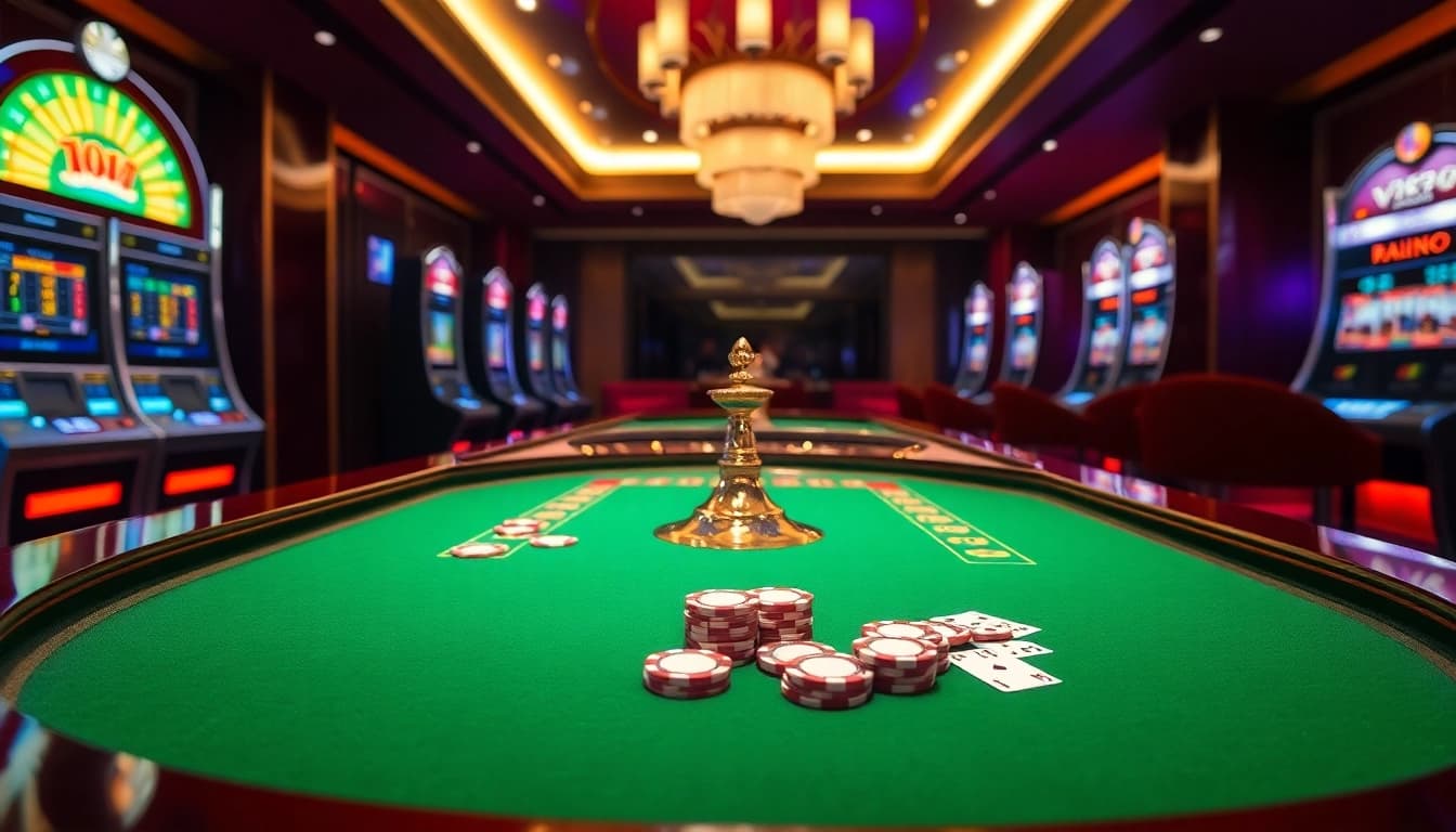 Experience high-stakes excitement at vz99 casino tables with vibrant chips and cards.