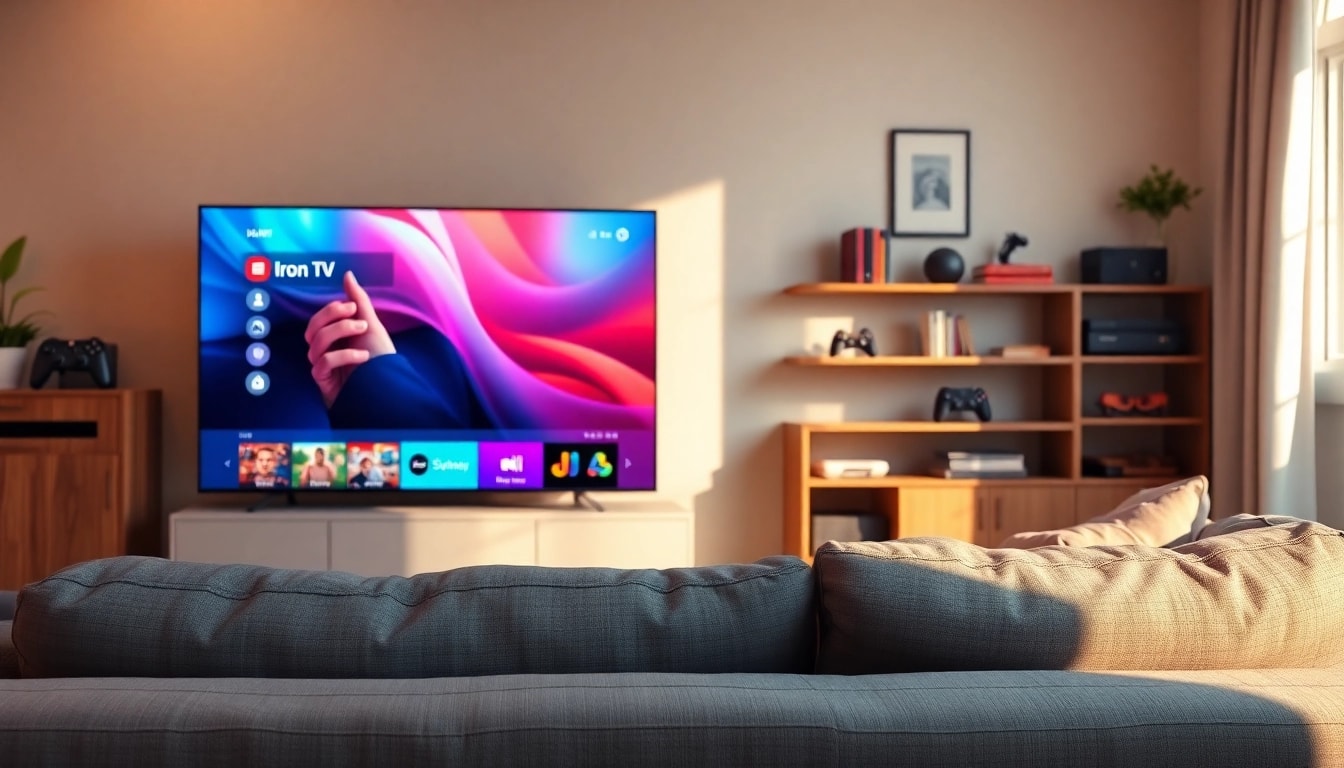 Experience the vibrant interface of iron tv in a stylish living room setup.