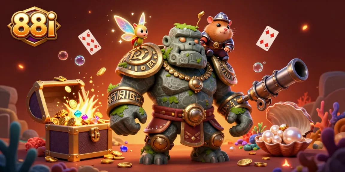 88i showcases a dynamic casino adventure with characters amid gold coins and magical elements.
