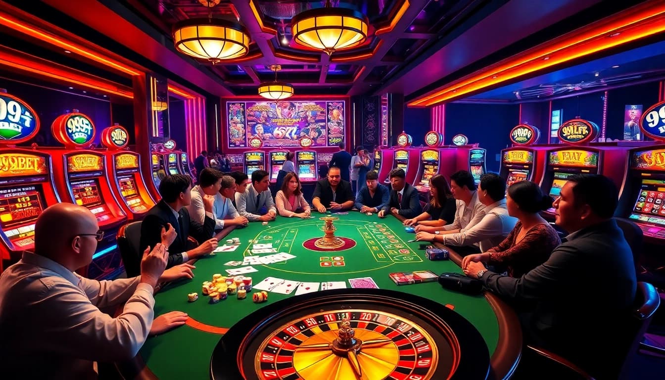 Experience thrilling gameplay at 999bet casino tables with vibrant roulette wheels and enthusiastic players.
