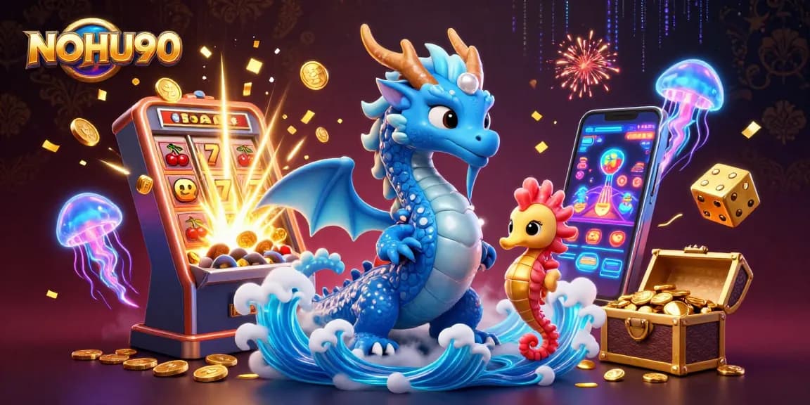 Experience immense jackpots at NOHU90 with vibrant visuals and thrilling characters in a dynamic casino scene.