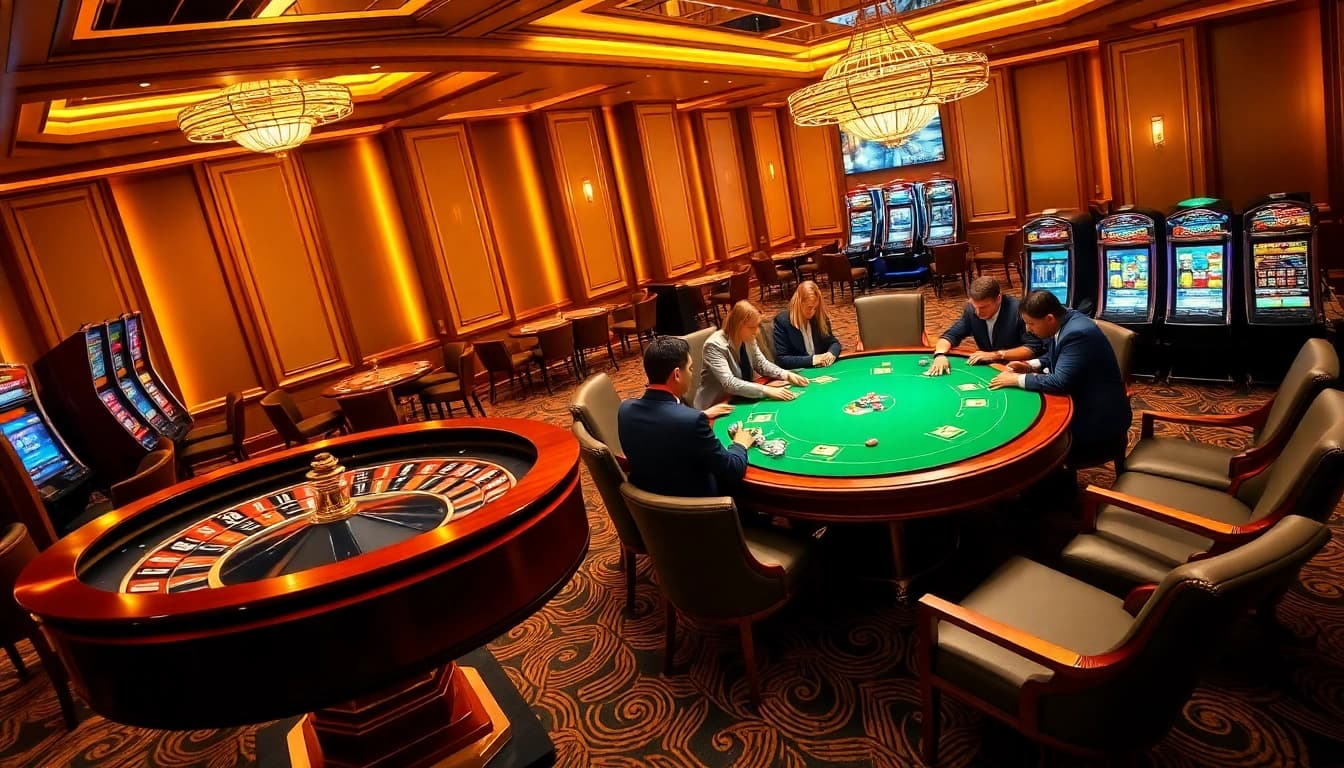 Experience high-stakes poker action at https://v188v.net/ with players surrounded by vibrant casino ambiance.