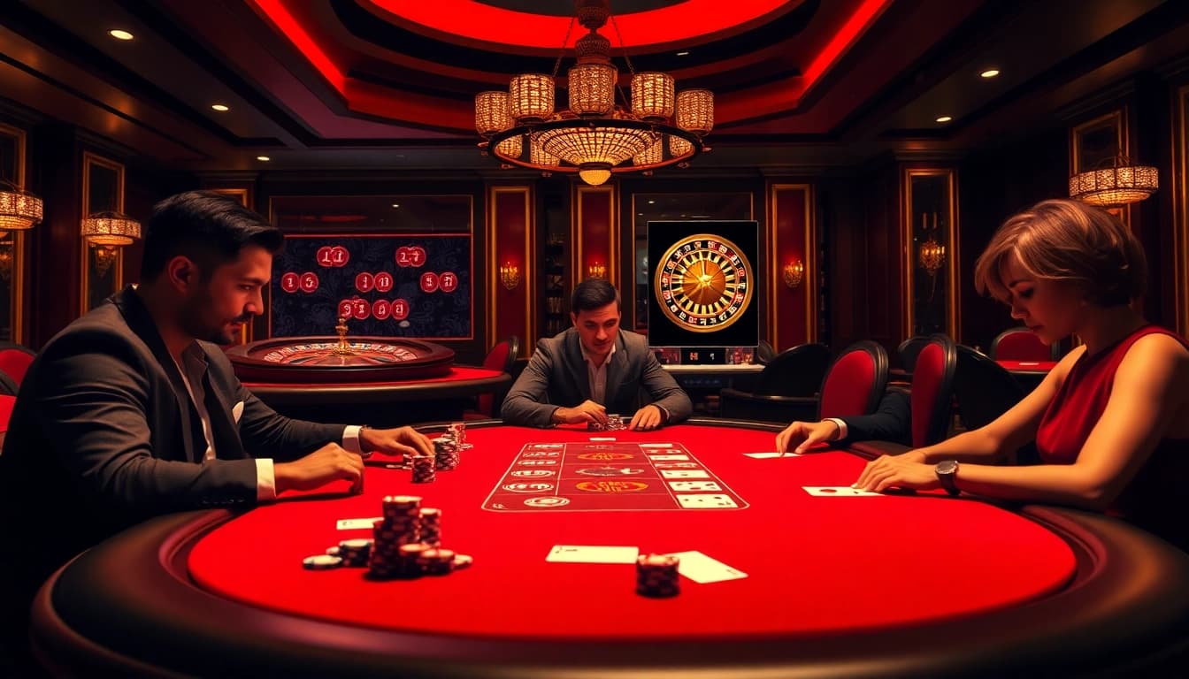 Exciting gaming action at sodo66 casino with poker chips and cards on a high-stakes table.