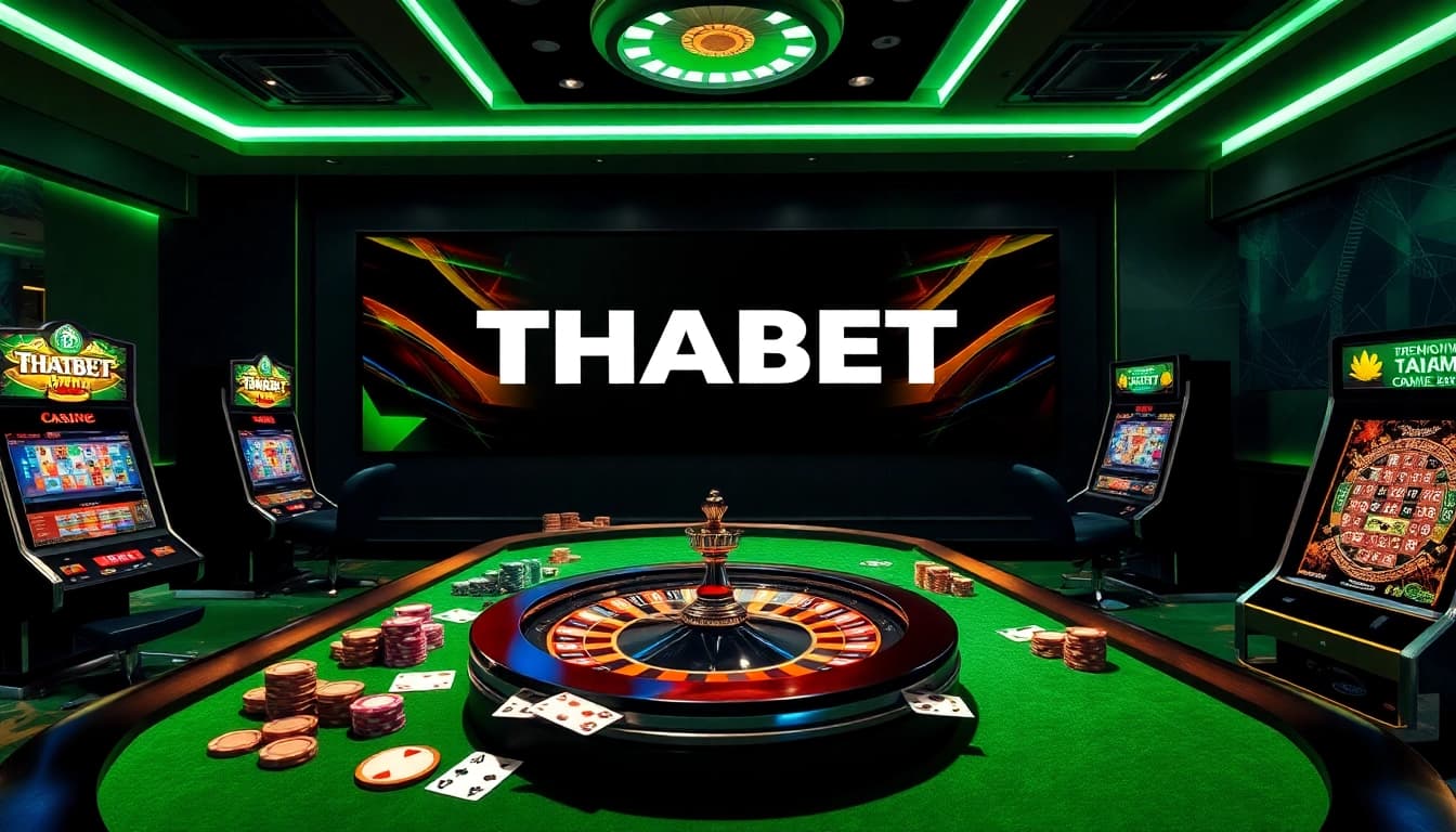 Engaging THABET online casino gaming scene with vibrant poker chips and cards.