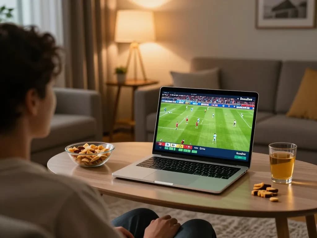Socolive provides a thrilling live soccer experience on a laptop in a cozy living room.