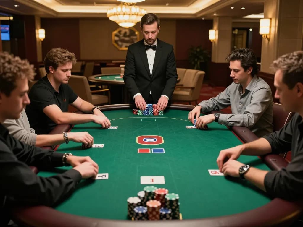 Players engaging in strategic poker gameplay at open88ss casino table under ambient lighting
