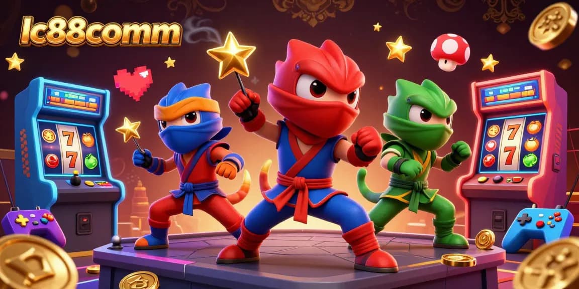 Engage with exciting gaming at lc88comm, featuring vibrant ninja characters and casino elements.