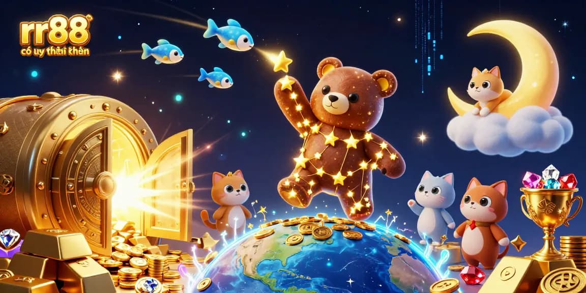 Engage in exciting play at rr88 có uy tín không, exploring a world overflowing with golden treasures and vibrant gaming elements.