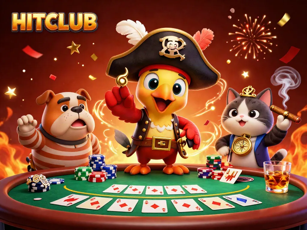 Experience exhilarating gameplay with HITCLUB in this vibrant casino scene featuring pirates and poker.