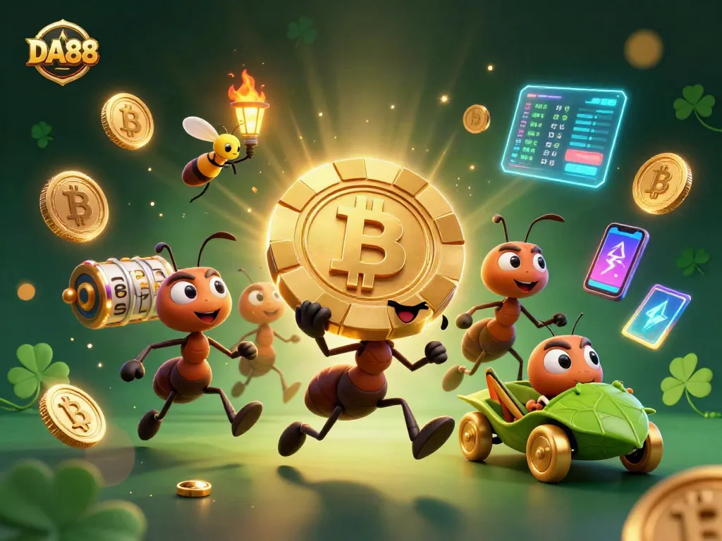 Engage with DA88 in a thrilling heist scene with ants carrying a golden poker chip.