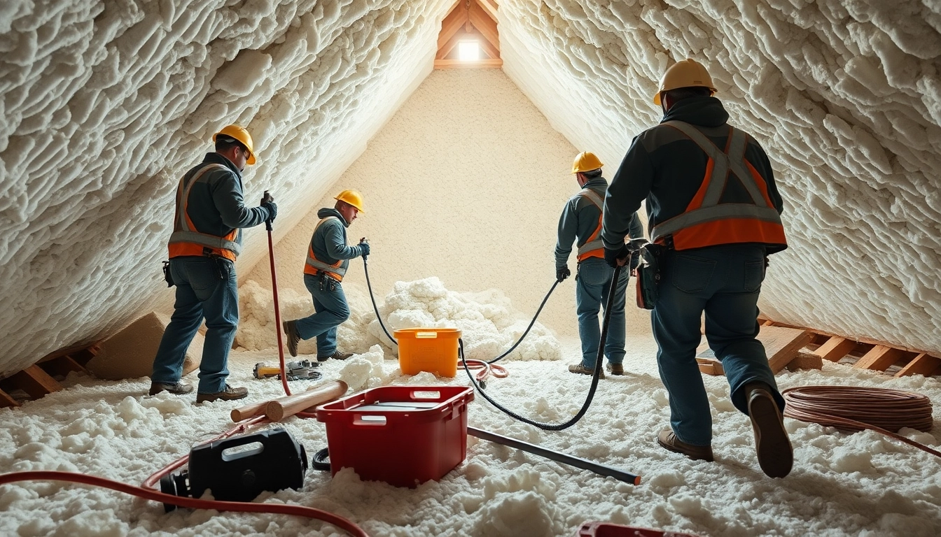 Efficient spray foam removal Portsmouth process in action, showcasing skilled workers and clean attic space.