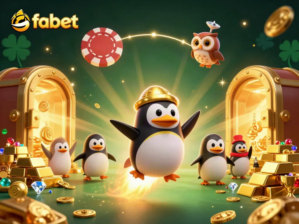 Experience fun betting at fabet with a dynamic casino-themed 3D illustration filled with excitement.
