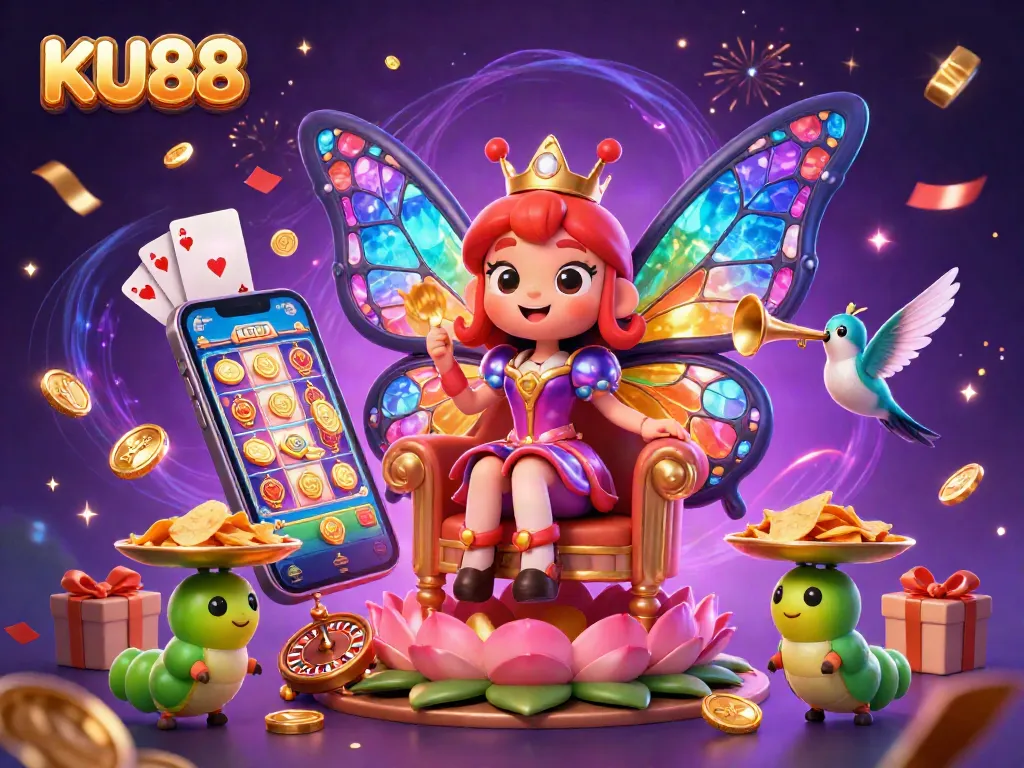 Spin and win with KU88's vibrant casino scene featuring slots and rich gaming elements.