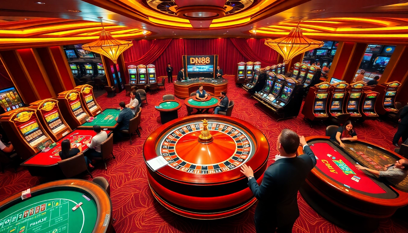 Experience the thrill of gambling at DN88 with vibrant casino visuals and dynamic gameplay.