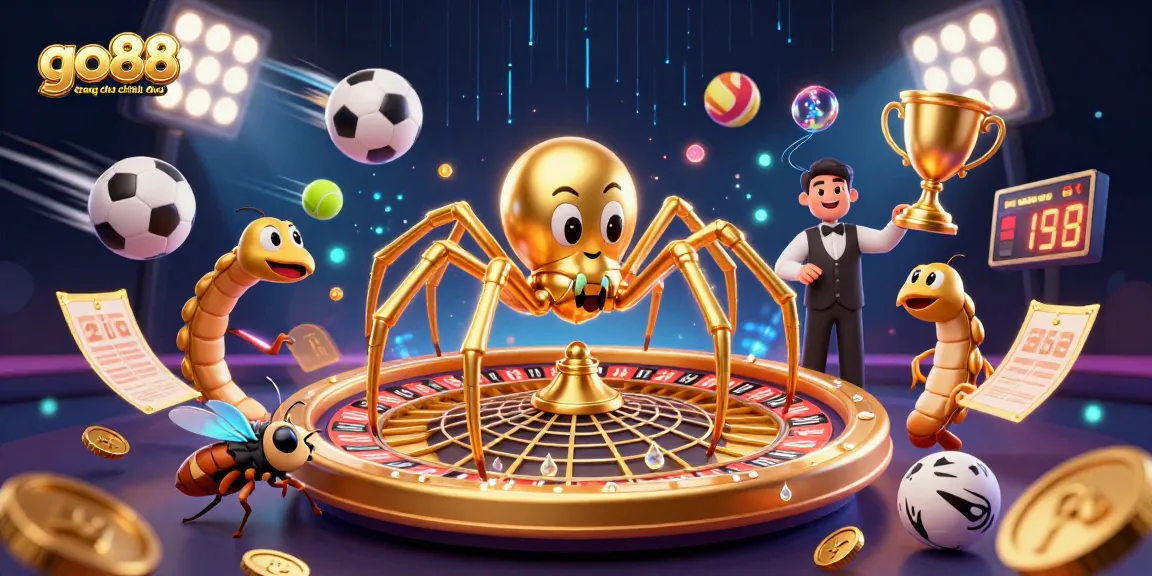 Engage with go88 trang chu chinh thuc as the golden spider spins roulette bets in a vibrant casino scene.