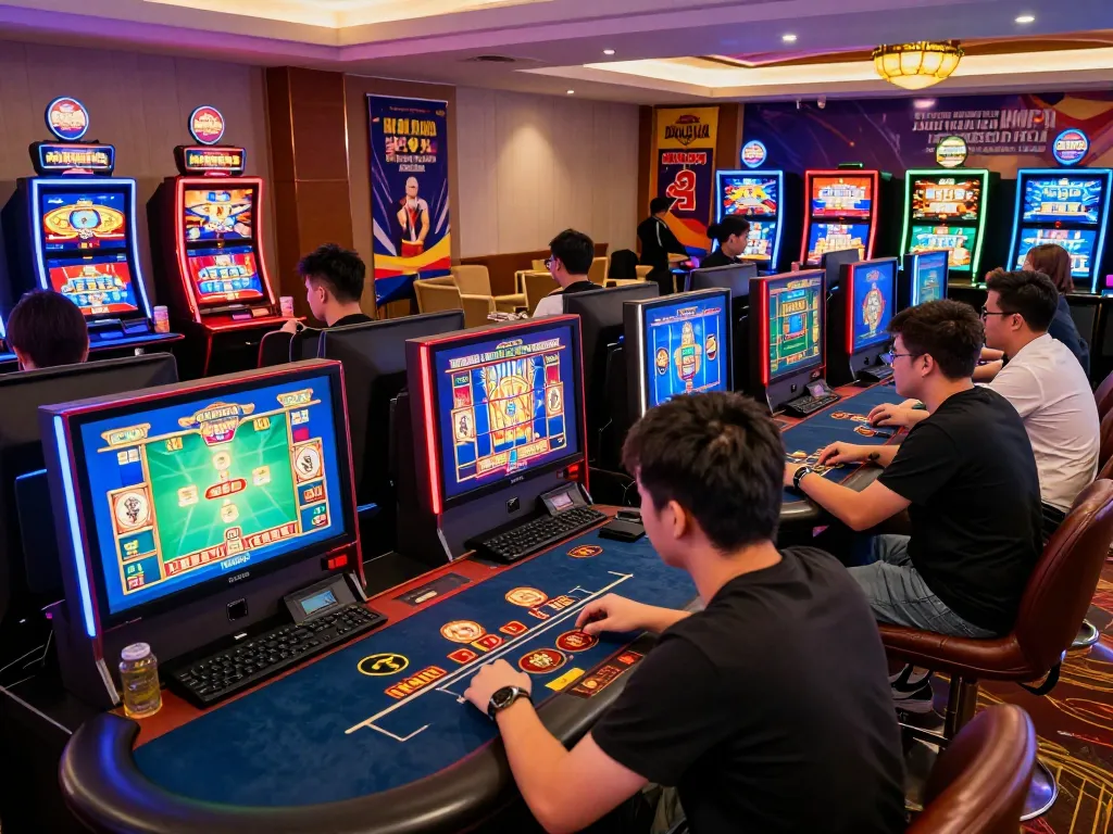 Players enjoying various games at an 娛樂城, featuring vibrant casino elements and modern technology.