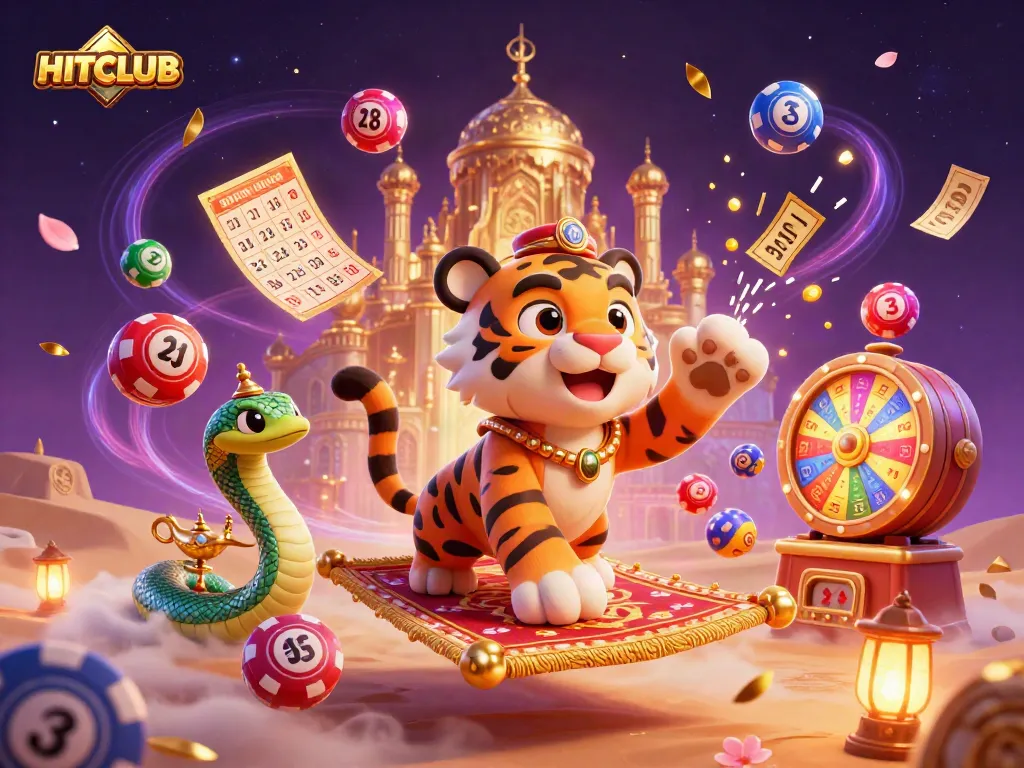 HITCLUB brings excitement with tiger sultan on poker chip carpet amidst bouncing lottery balls