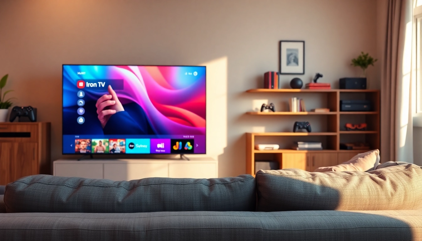 Experience the vibrant interface of iron tv in a stylish living room setup.