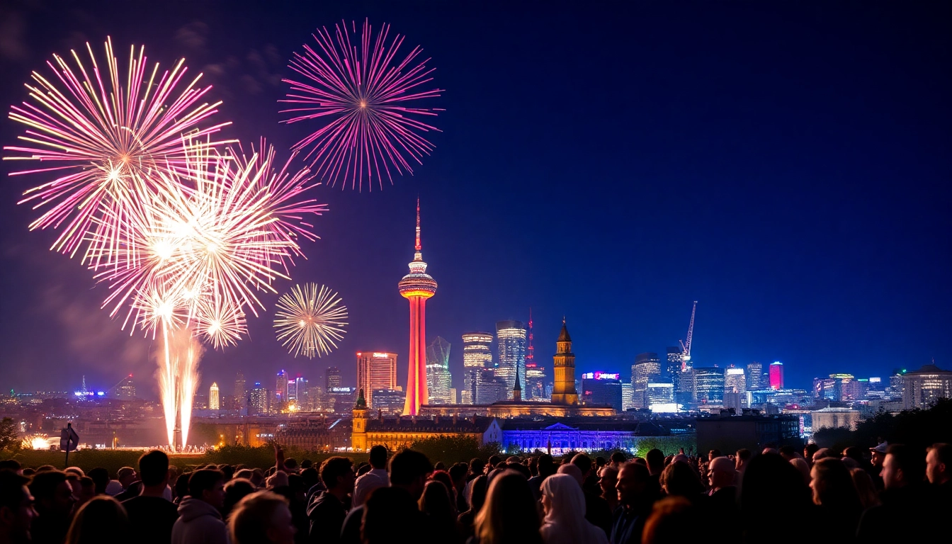 Buy fireworks Manchester lighting up the sky over a festive crowd in Manchester.