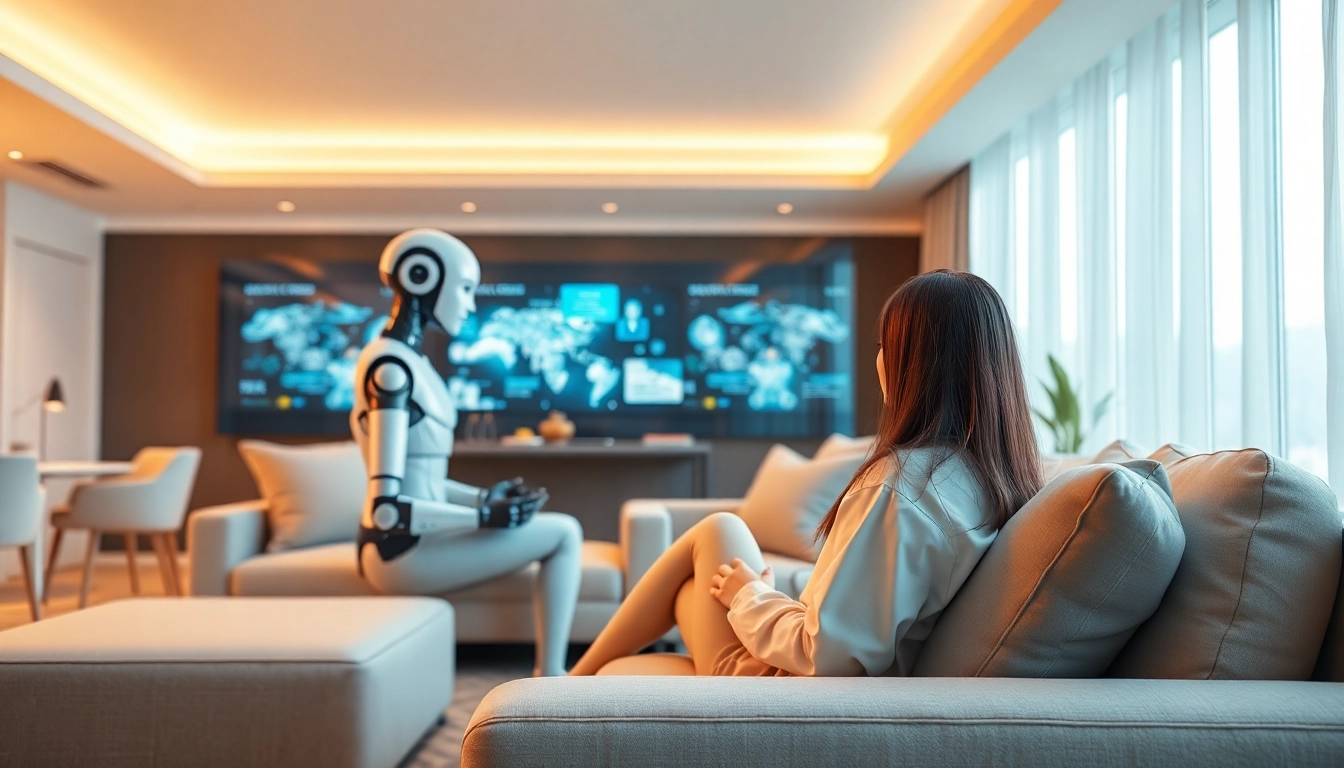 AI sex virtual companion engaging in an innovative living room environment.