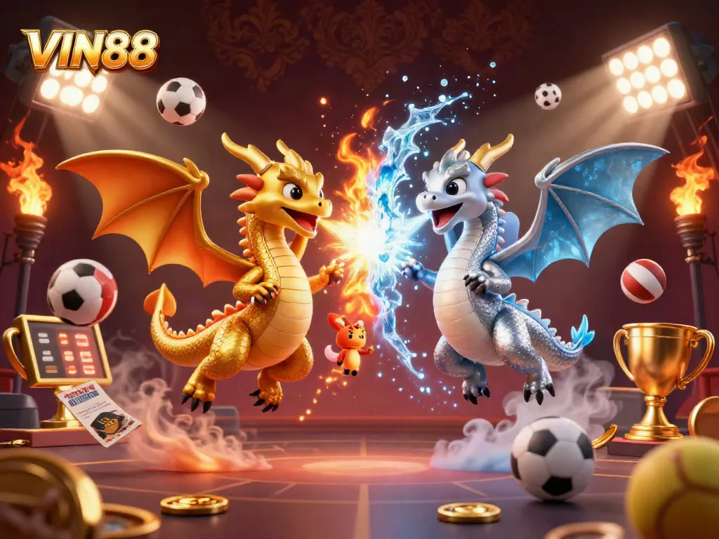 Experience thrilling gaming action with VIN88, featuring dynamic dragons and vibrant sports elements.