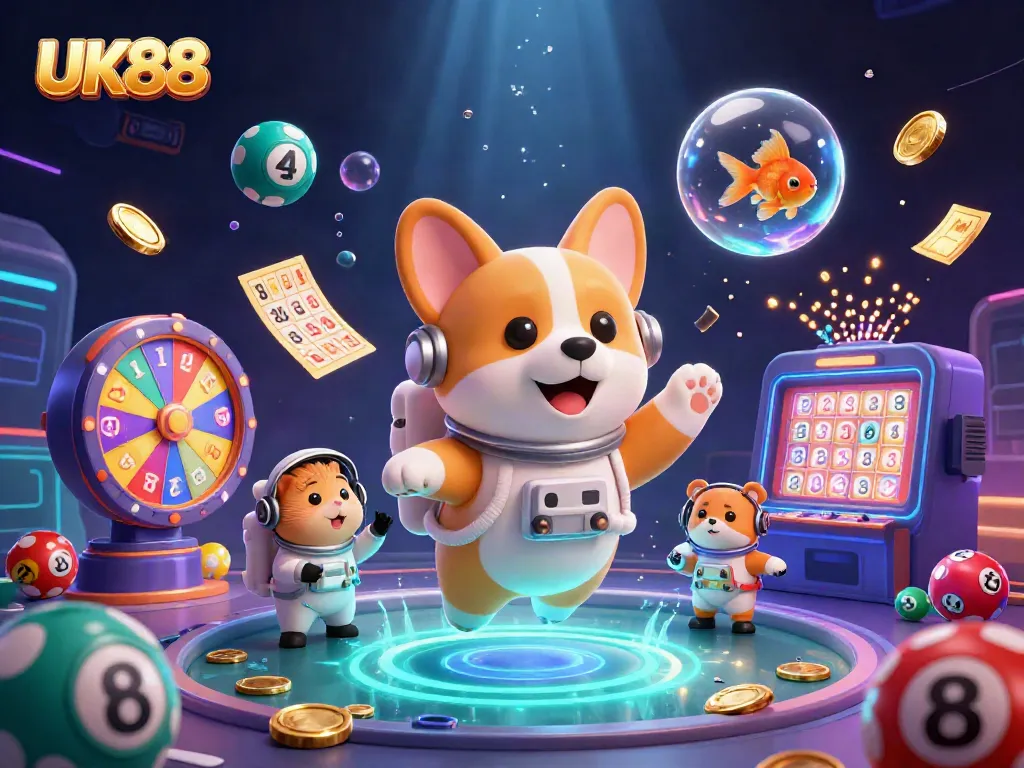 Experience thrilling moments at UK88 with an astronaut corgi in a space casino!