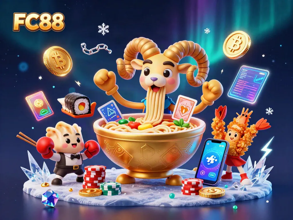Exciting gameplay at FC88 showcases a vibrant casino scene with characters and crypto elements.