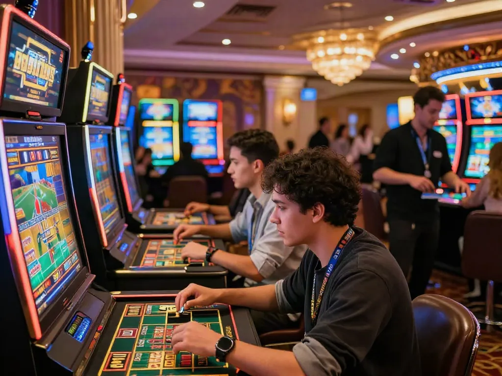 Vibrant online casino scene at 9bet with players engaged in gaming activities, showcasing excitement and interaction.