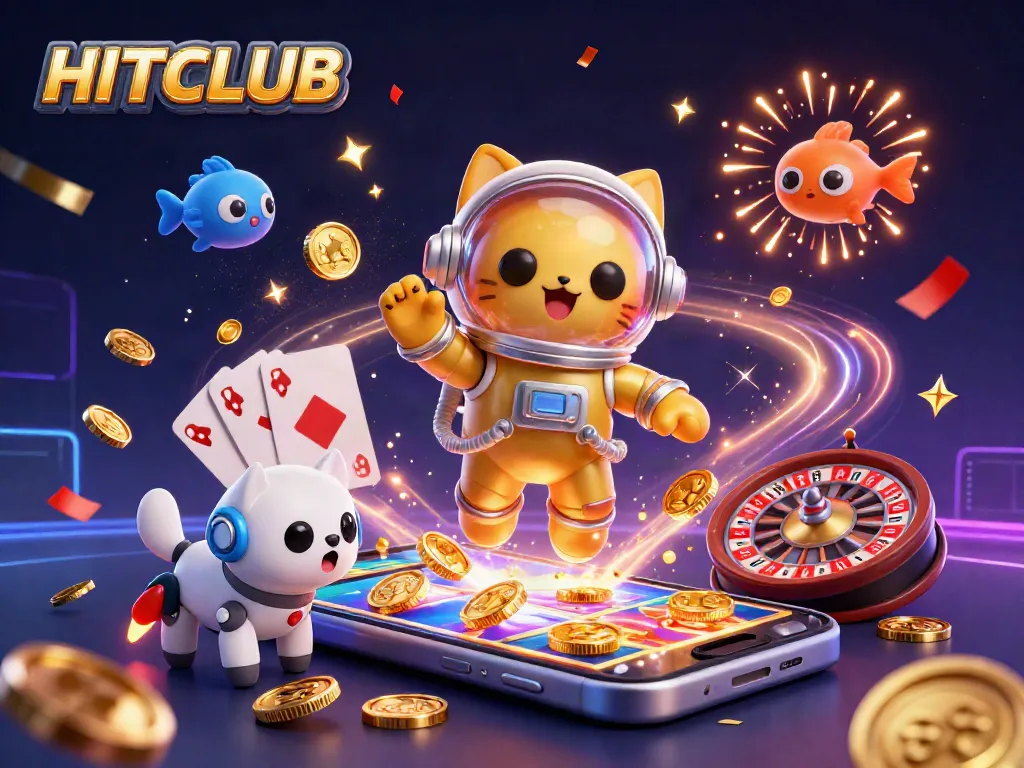 Experience HITCLUB's exciting gameplay with vibrant slot machines and colorful casino elements.