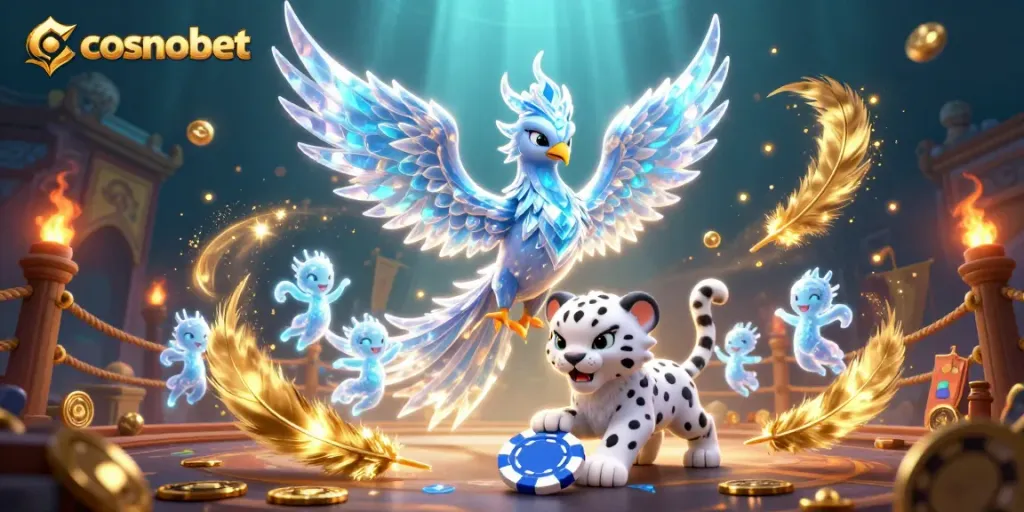 Experience the thrill of cosmobet with an engaging 3D illustration of luck, gaming magic, and colorful characters.