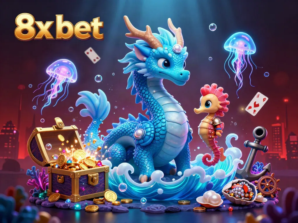 Experience vibrant underwater gaming action with 8x bet's azure water dragon and seahorse knights.