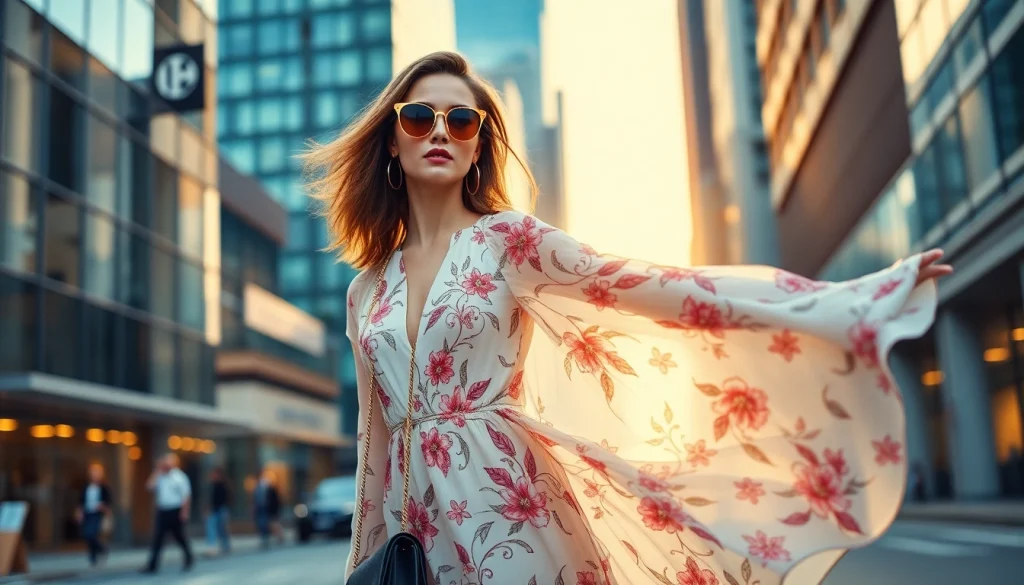 Stylish woman showcasing vibrant Women Fashion trends in an urban setting.