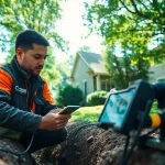 Technician conducting Underground Leak Detection with specialized equipment outdoors.